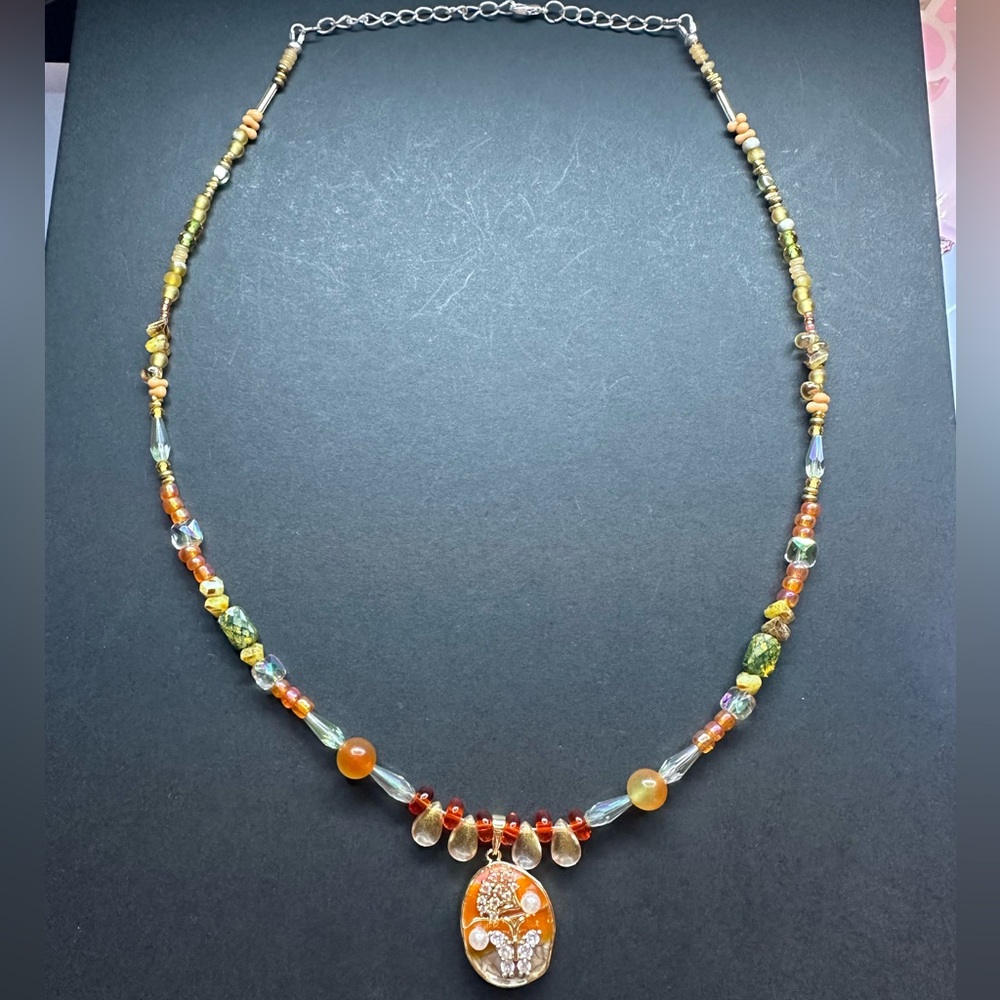 Hand Crafted Vibrant Beaded Necklace with Pendant